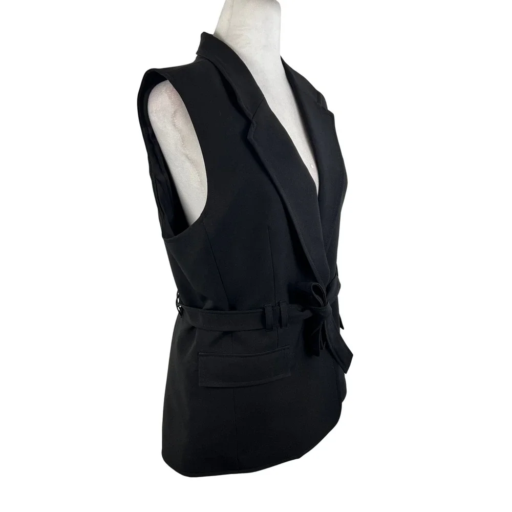 Express Womens Dark Navy Belted Blazer Vest Medium Professional Chic Business
